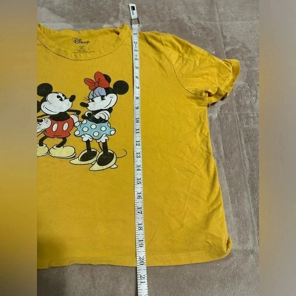 Disney Retro Mickey Minie Mouse Crop Crewneck T-Shirt Yellow - Picture 3 of 5